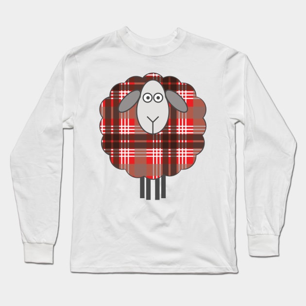 Scottish Red, Black and White Tartan Patterned Sheep Long Sleeve T-Shirt by MacPean